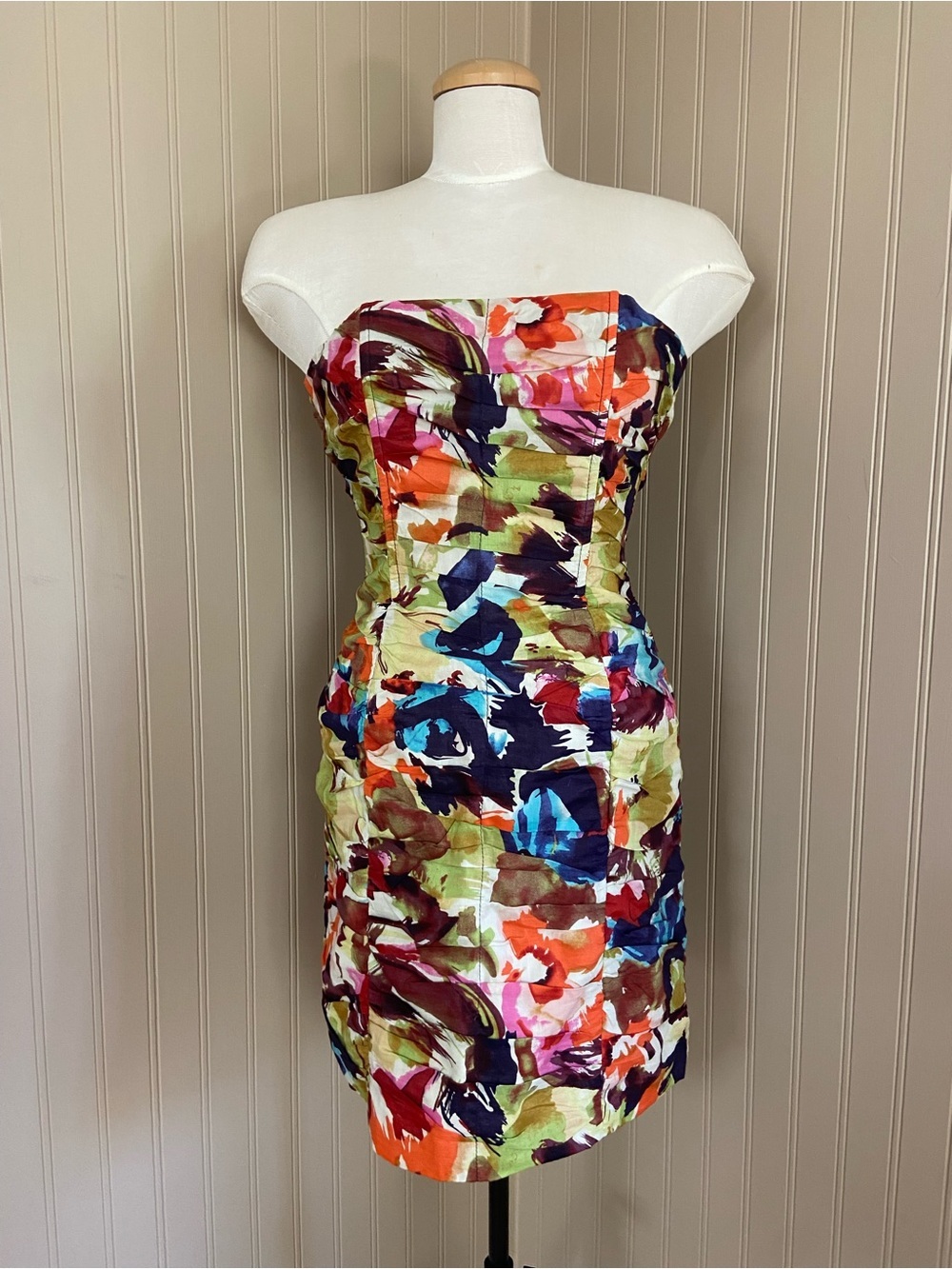 BB Dakota Strapless Multicolour Abstract Print Corset Style 100% Cotton  Size 2